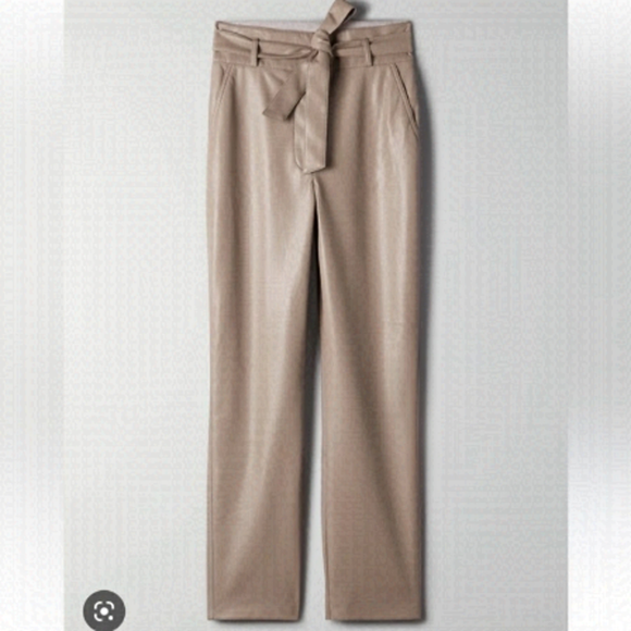 Aritzia Pants - ARITZIA Babaton Vegan Leather Caramel/Cream Belted Pants Size 4